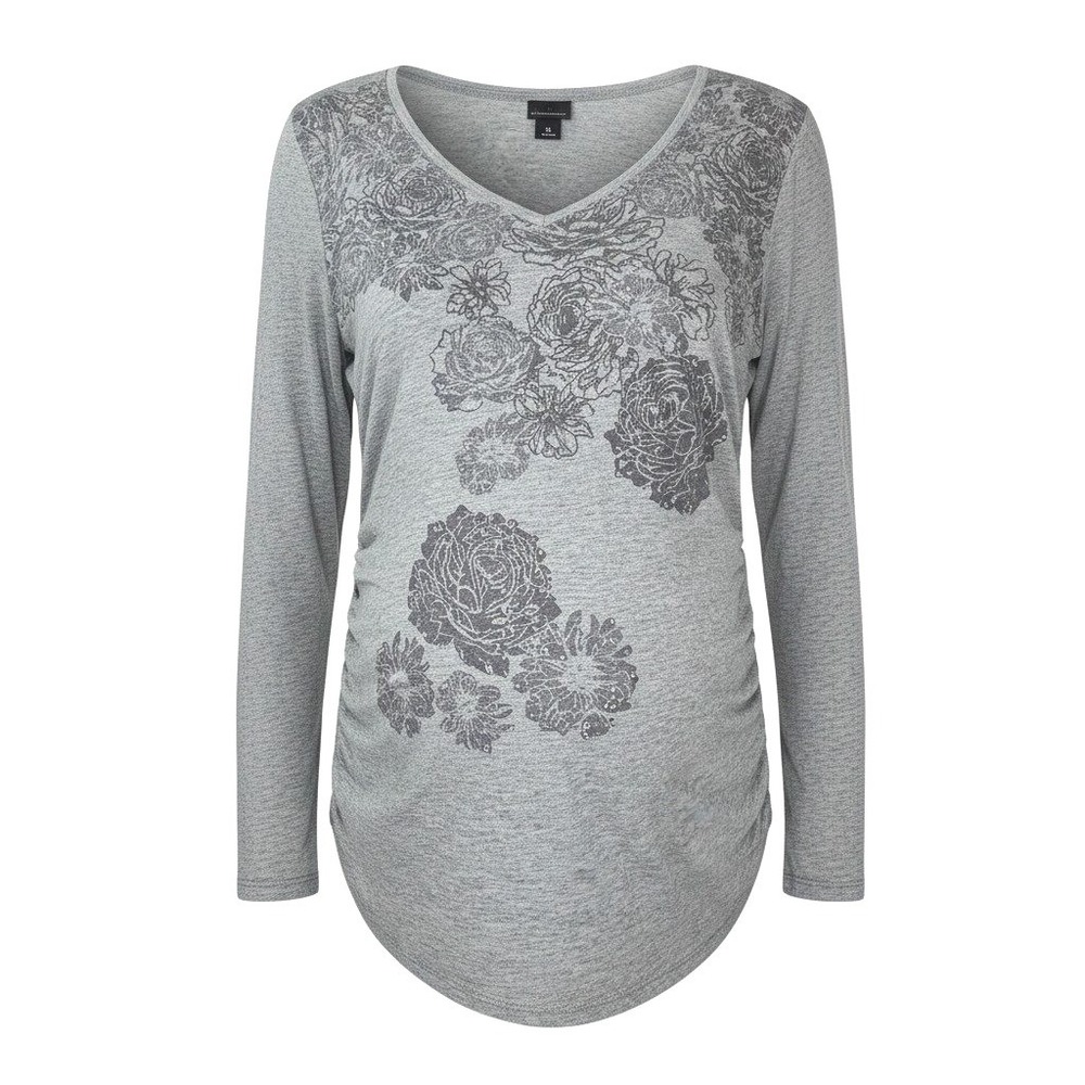 Oh Baby by Motherhood XL Gray Floral Glitter V-Neck Ruched Maternity Long Sleeve